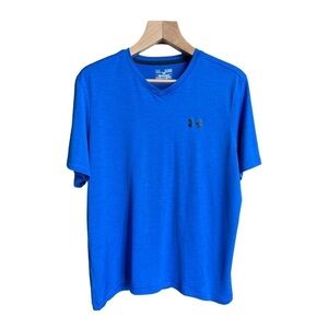 Under Armour Men’s HeatGear Loose Fit Blue With Black Logo VNeck Tshirt, Size XL